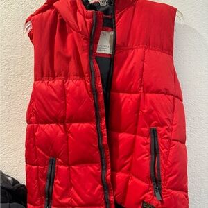 ZARA Red Puffer Vest with Hood